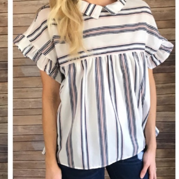 Listicle Tops - Listicle oversized striped blouse